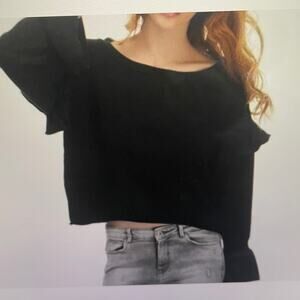 NWOT ZARA Knit Flounce Sweater Bell Cuffs Ruffle Shoulder